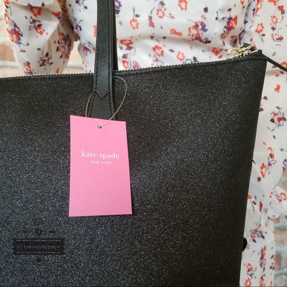 Kate spade LARGE joeley glitter TOTE black Bag NEW - Picture 3 of 8